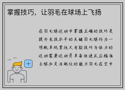 掌握技巧，让羽毛在球场上飞扬